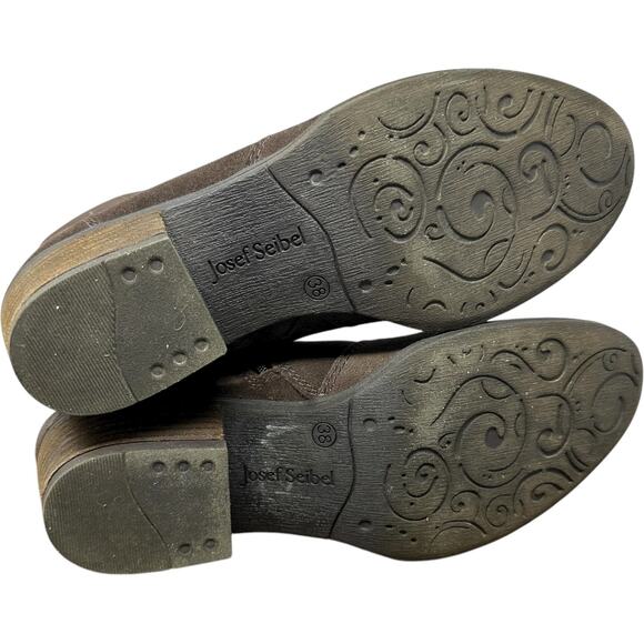 Josef Seibel Suede Mid Calf Boots Womens SZ 38 Brown Western Boho Minimalist - Picture 7 of 11